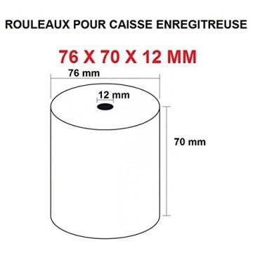 10 Rouleaux, bobine de caisse autocopiant 2 plis feuillets blanc / jaune format 76 x 70 x 12 avec duplicata jaune