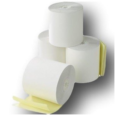 20 Rouleaux, bobine de caisse autocopiant 2 plis feuillets blanc / jaune format 76 x 70 x 12 avec duplicata jaune