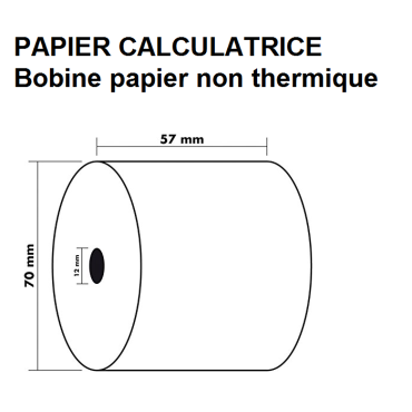 5 Rouleaux, bobines de caisse calculatrice Papier offset non thermique 57 x 70 x 12 pour imprimante avec ruban