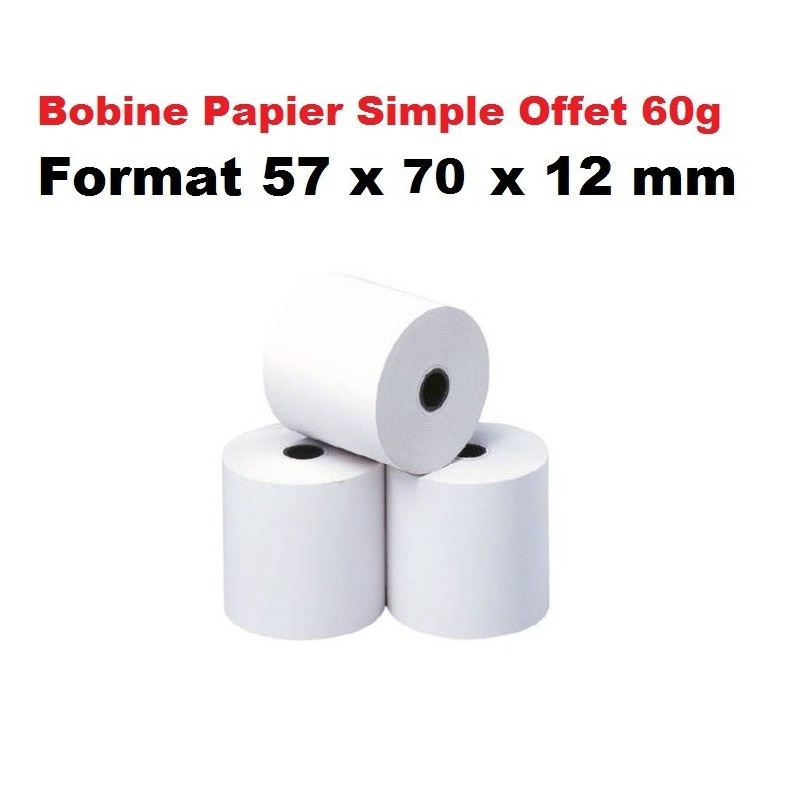 50 Rouleaux, bobines de caisse calculatrice Papier offset non thermique 57 x 70 x 12 pour imprimante avec ruban