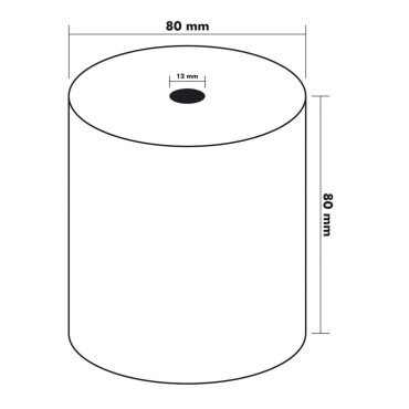 Bobine Papier Thermique, 80 x 80 x 12 mm, rouleau thermique pour ticket de caisse et reçus. 1 pli
